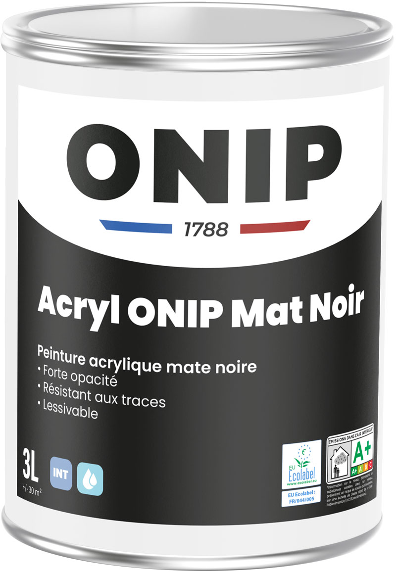 Acryl ONIP Mat Noir (3L) : peinture murs et plafonds mate noir