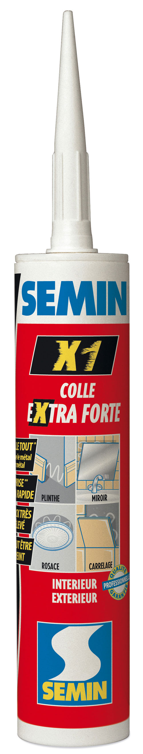 Colle extra forte MS Polymère Semin X1 en cartouche (290ml) pour collage  haute performance tous matériaux en intérieur et en extérieur