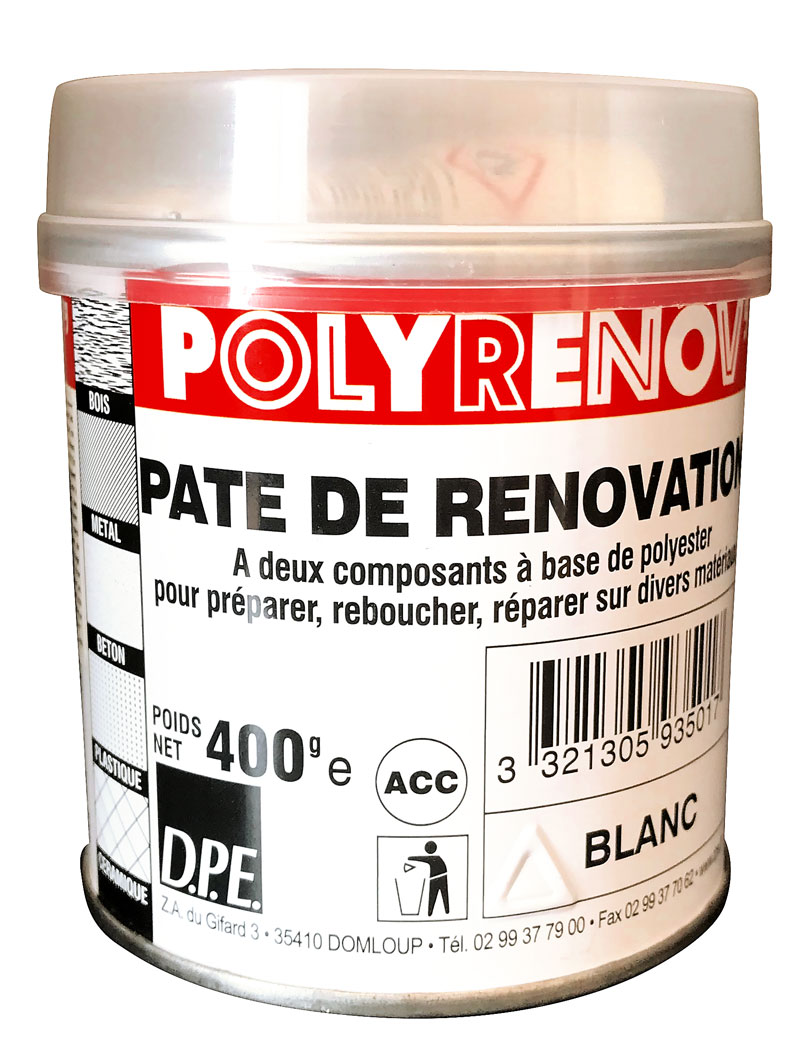 Pate de renovation bi-composant à base de polysester pour préparer,  reboucher, réparer sur de nombreux matériaux (400g) : Polyrenov